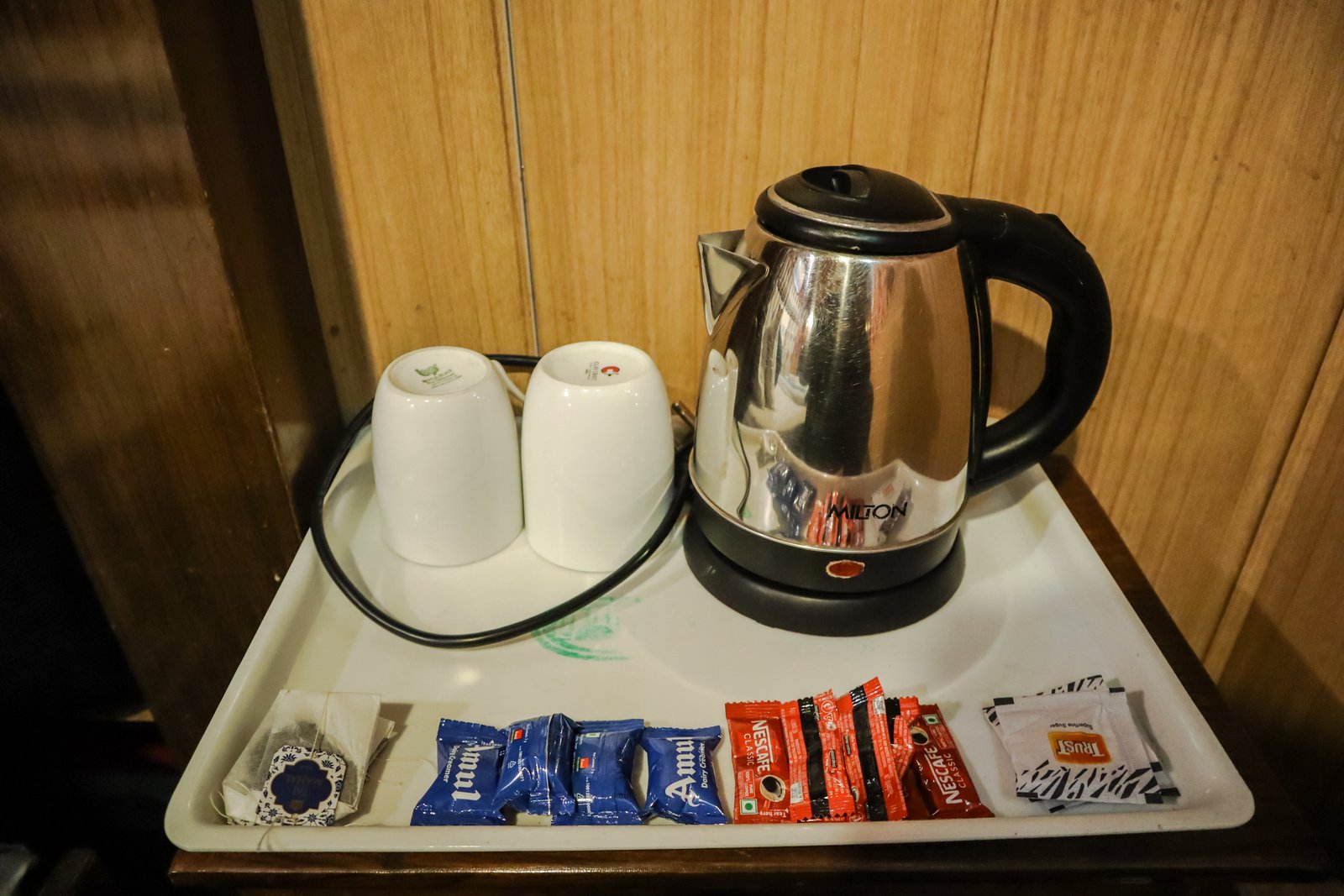 Tea and coffee tray with kettle